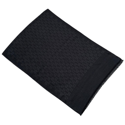 Gucci Black and Grey GG Monogram Frayed Wool Shawl Scarf