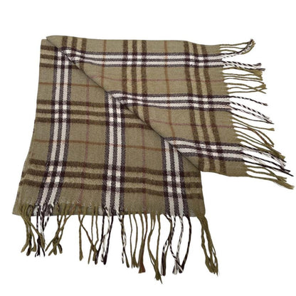 Vintage 90s Burberry Green Nova Check Lambswool Scarf