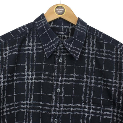 Vintage Burberry London Navy Blue Logo Print Short Sleeve Cotton Shirt