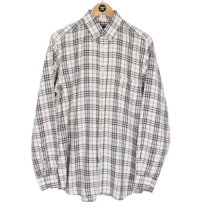Vintage Burberry London Cream Nova Check Long Sleeve Cotton Shirt