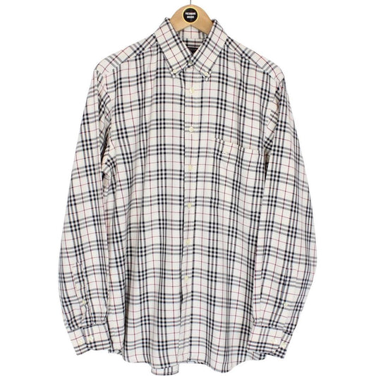 Vintage Burberry London Cream Nova Check Long Sleeve Cotton Shirt