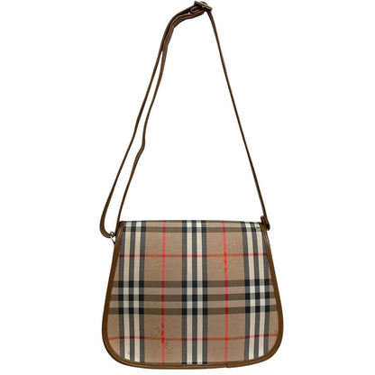 Burberry Tan and Brown Nova Check Leather and Canvas Satchel Shoulder Bag