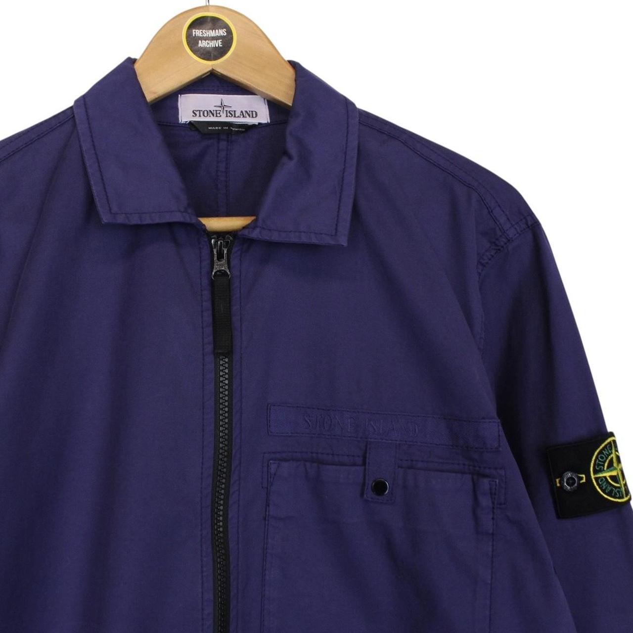 Stone Island SS 2022 Blue Full Zip Supima Cotton Twill Overshirt Jacket