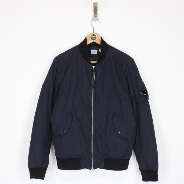 CP Company Navy Blue Full Zip Flatt Nylon Lens Bomber Jacket