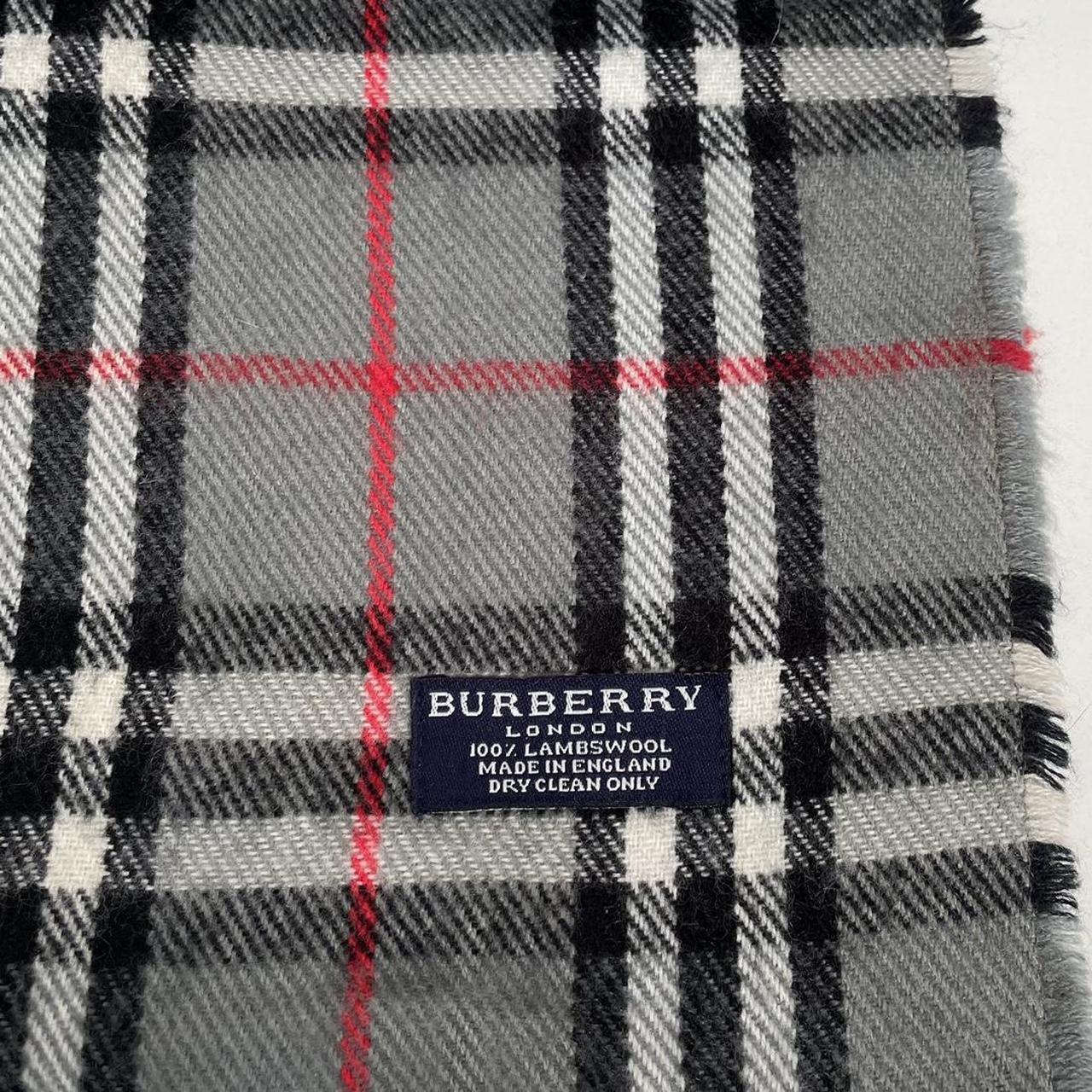 Vintage 90s Burberry Grey Nova Check Lambswool Scarf