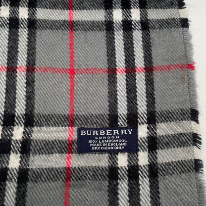 Vintage 90s Burberry Grey Nova Check Lambswool Scarf
