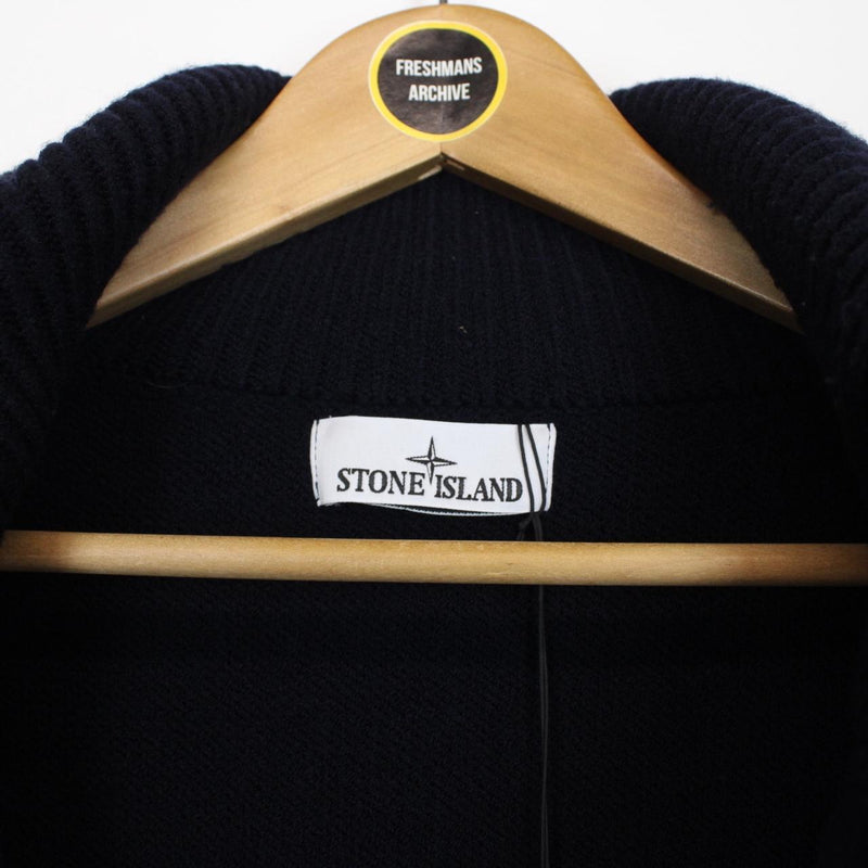 Stone Island AW 2022 Navy Blue Heavy Wool Knit Double Breasted Cardigan Jumper