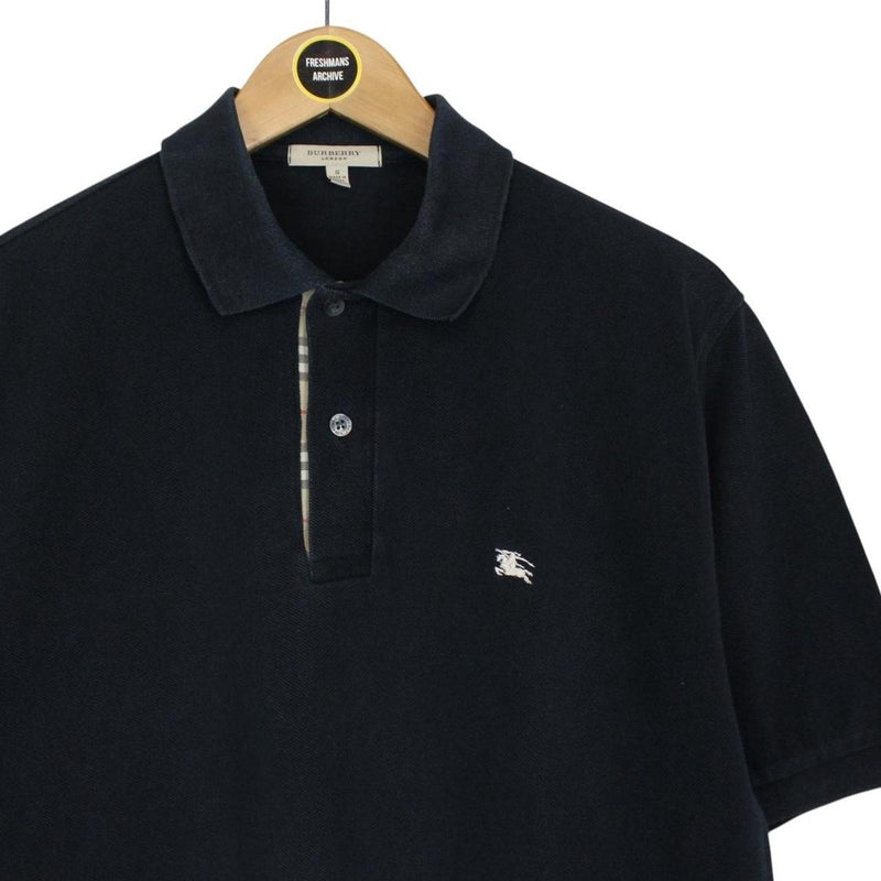 Burberry London Navy Blue Nova Check Short Sleeve Cotton Polo Shirt