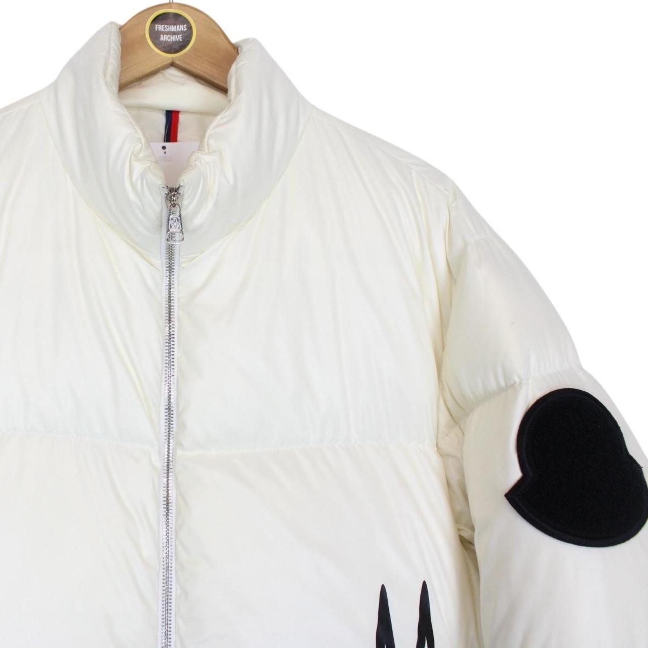 Moncler Friesian White and Black Logo Print Down Jacket