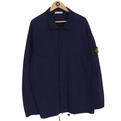 Vintage 90s Stone Island Navy Blue Green Edge Badge Cotton Overshirt