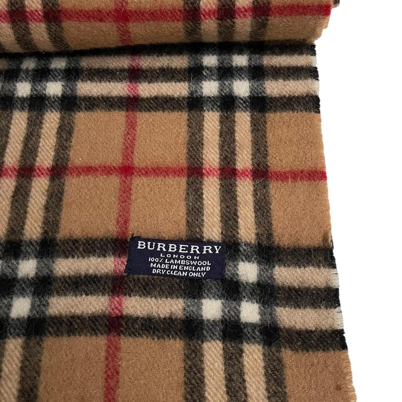 Vintage 90s Burberry Tan Brown Nova Check Lambswool Scarf