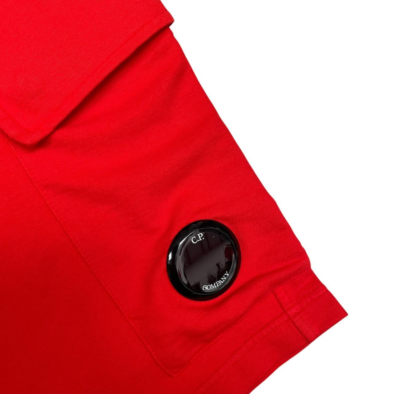 CP Company Red Cotton Micro Lens Fleece Jogger Shorts