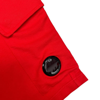 CP Company Red Cotton Micro Lens Fleece Jogger Shorts