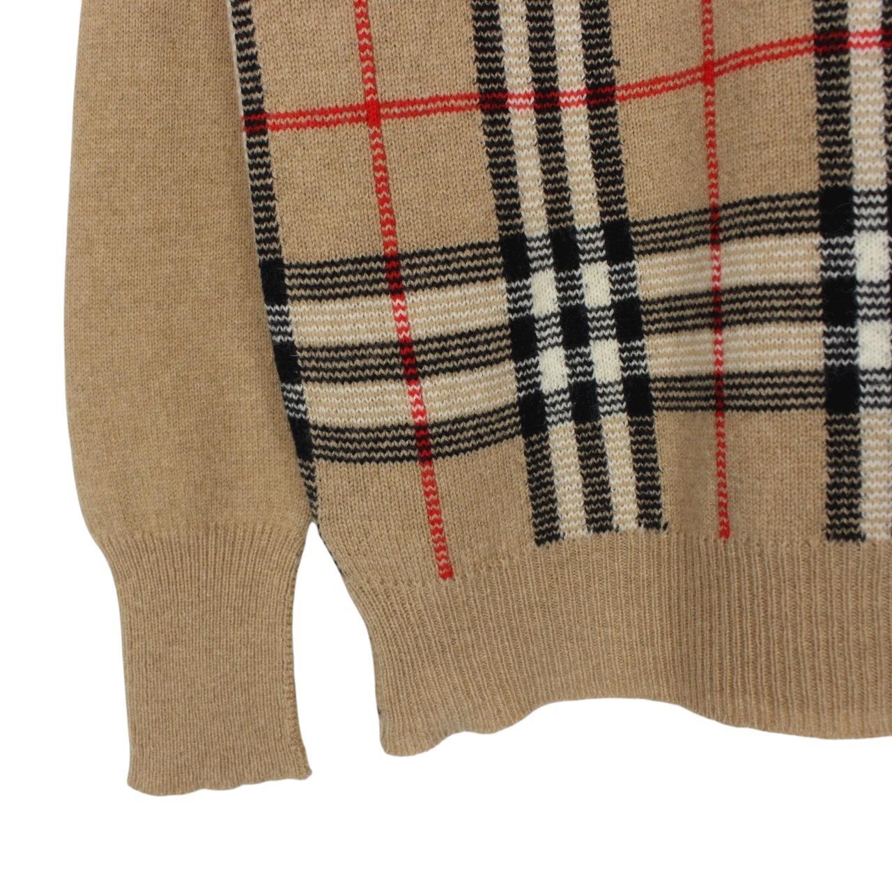 Vintage 80s Burberry Tan Brown Nova Check Lambswool Knit Jumper