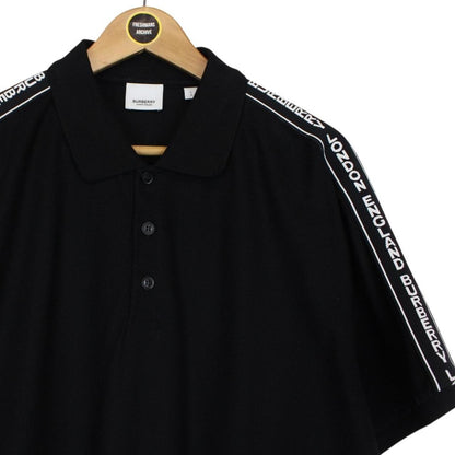 Burberry Black and White Tape Logo Short Sleeve Cotton Polo Shirt