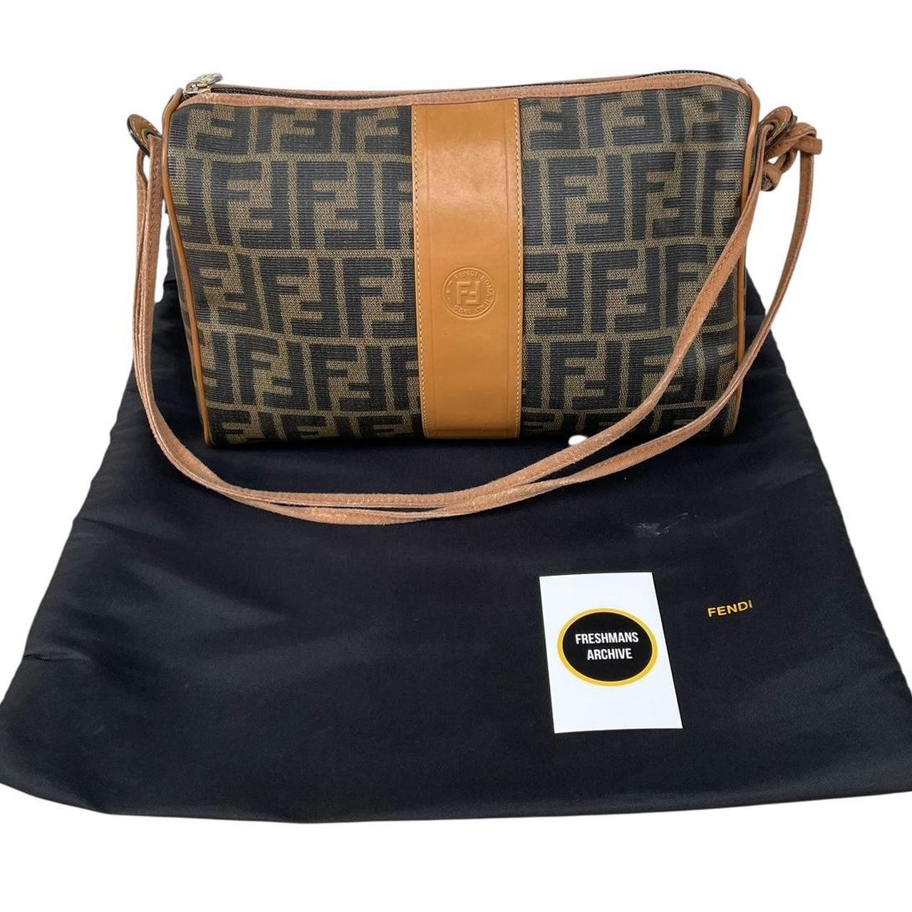 Vintage Fendi Brown and Tan Zucca Monogram Coated Canvas Medium Camera Bag