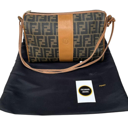 Vintage Fendi Brown and Tan Zucca Monogram Coated Canvas Medium Camera Bag