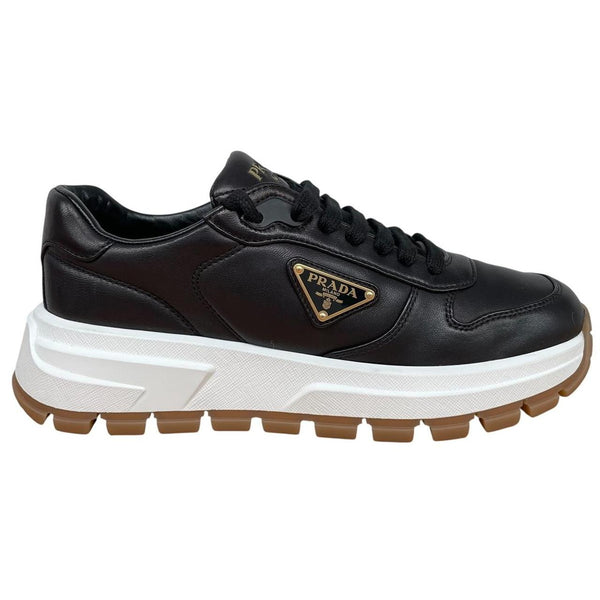 Prada Black and White Triangle Logo Leather Trainers