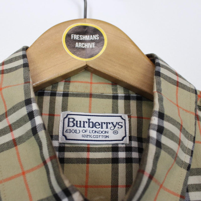 Vintage 90s Burberry Beige Nova Check Long Sleeve Cotton Shirt