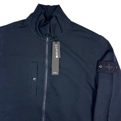 Stone Island navy blue knit full zip jumper with ghost logo and cotton blend material.