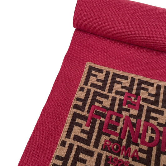 Fendi burgundy scarf featuring FF Zucca monogram pattern in soft virgin wool.