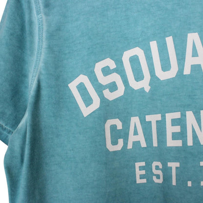 Dsquared2 Turquoise Blue Caten Bro Print Short Sleeve Cotton T-Shirt