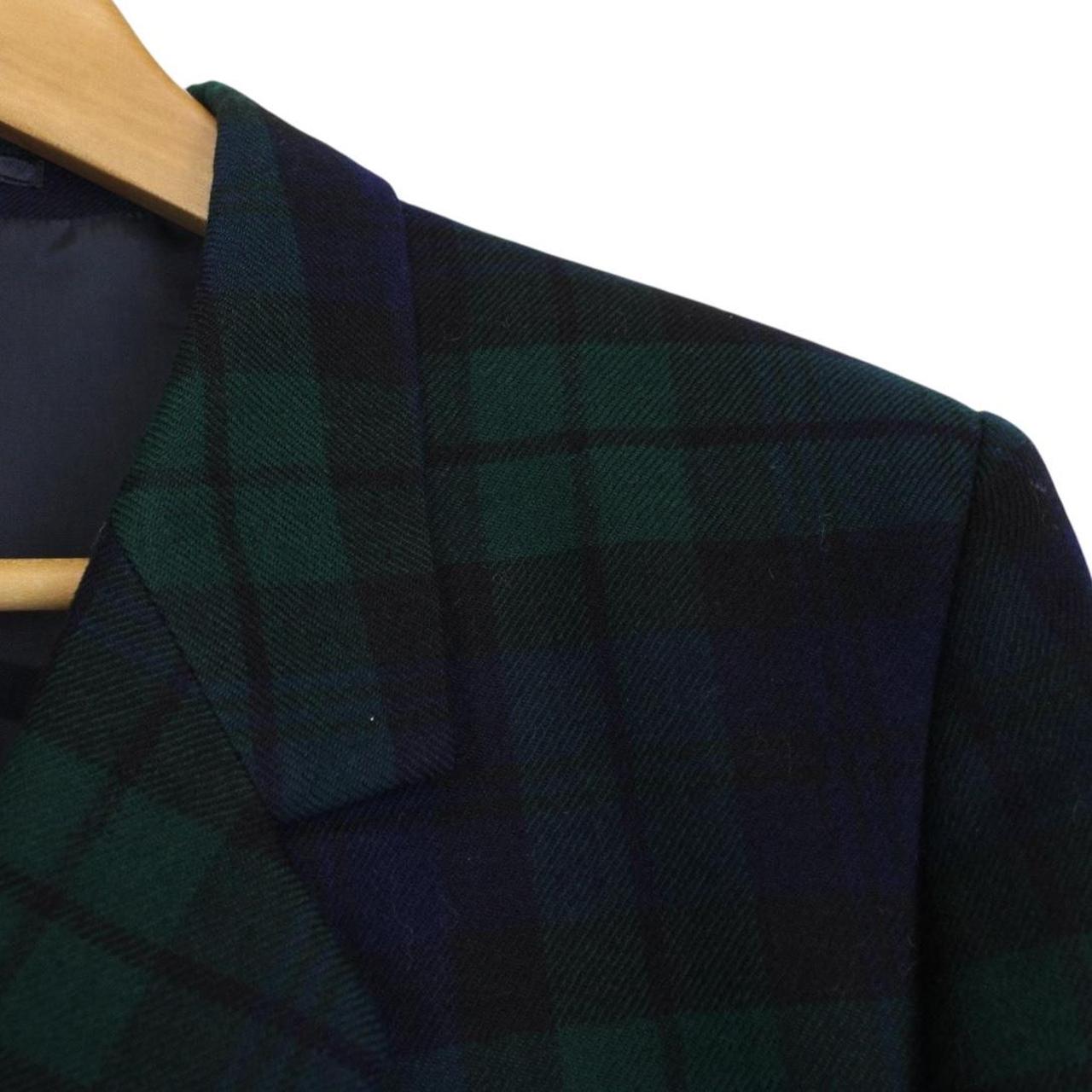 Vintage 90s Burberry Green and Navy Blue Tartan Check Wool Blazer Jacket