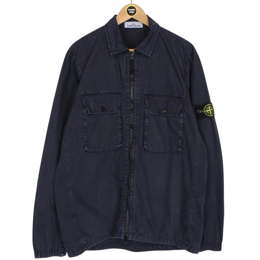 Stone Island AW 2021 Navy Blue Full Zip Cotton Overshirt Jacket