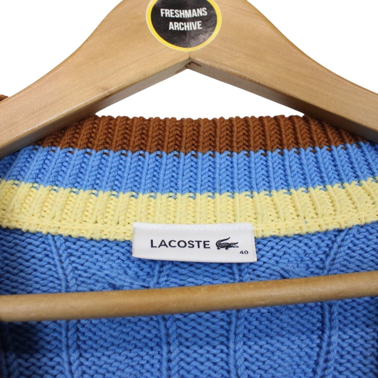 Lacoste Blue Wool Blend Cable Knit V-Neck Sweater Jumper
