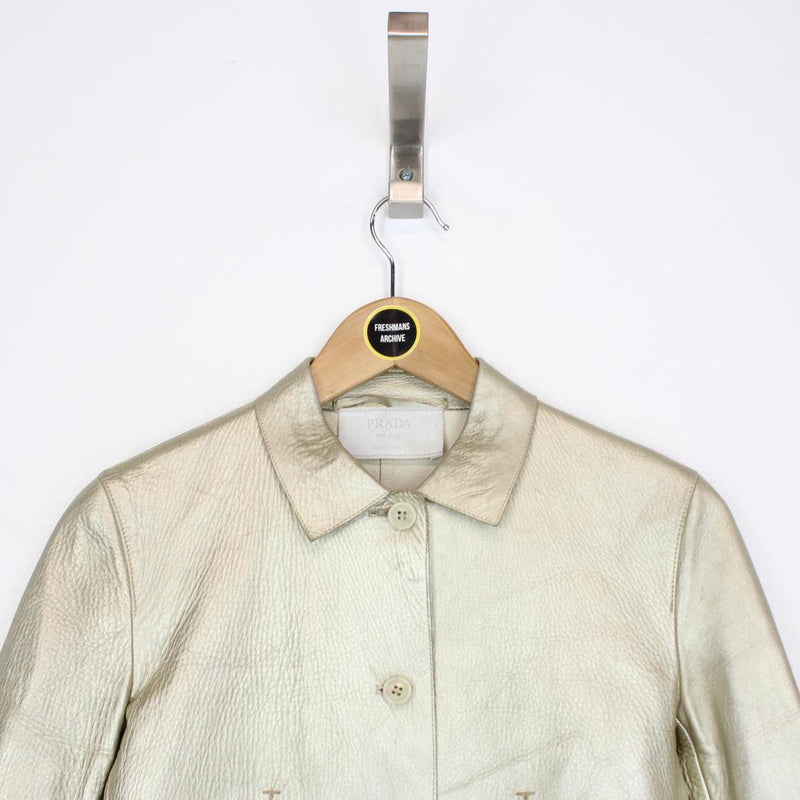 Prada Beige Button Up Leather Jacket