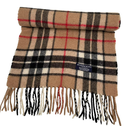 Vintage 90s Burberry Tan Brown Nova Check Lambswool Scarf