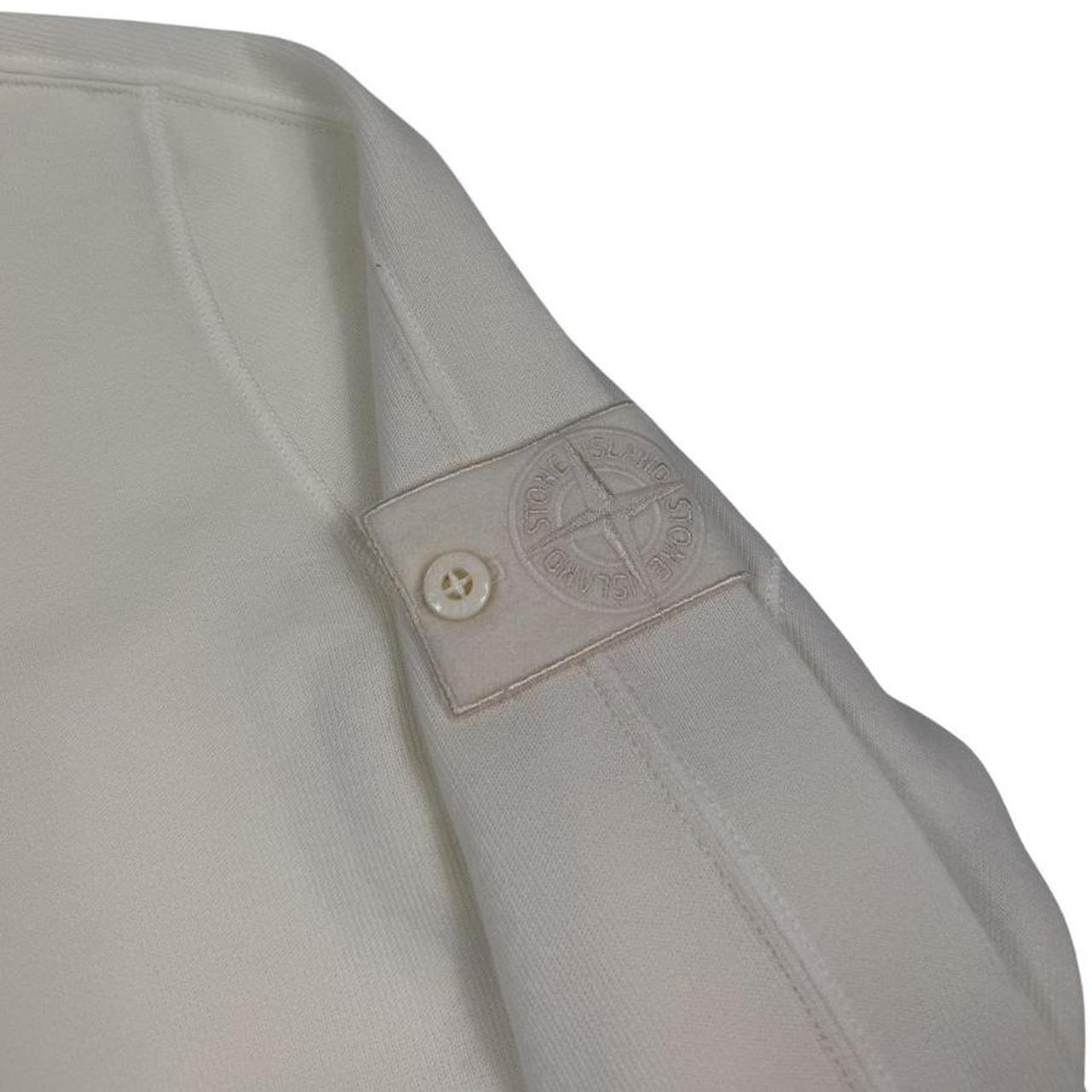 Stone Island cream full zip hoodie with ghost logo and cotton material.
