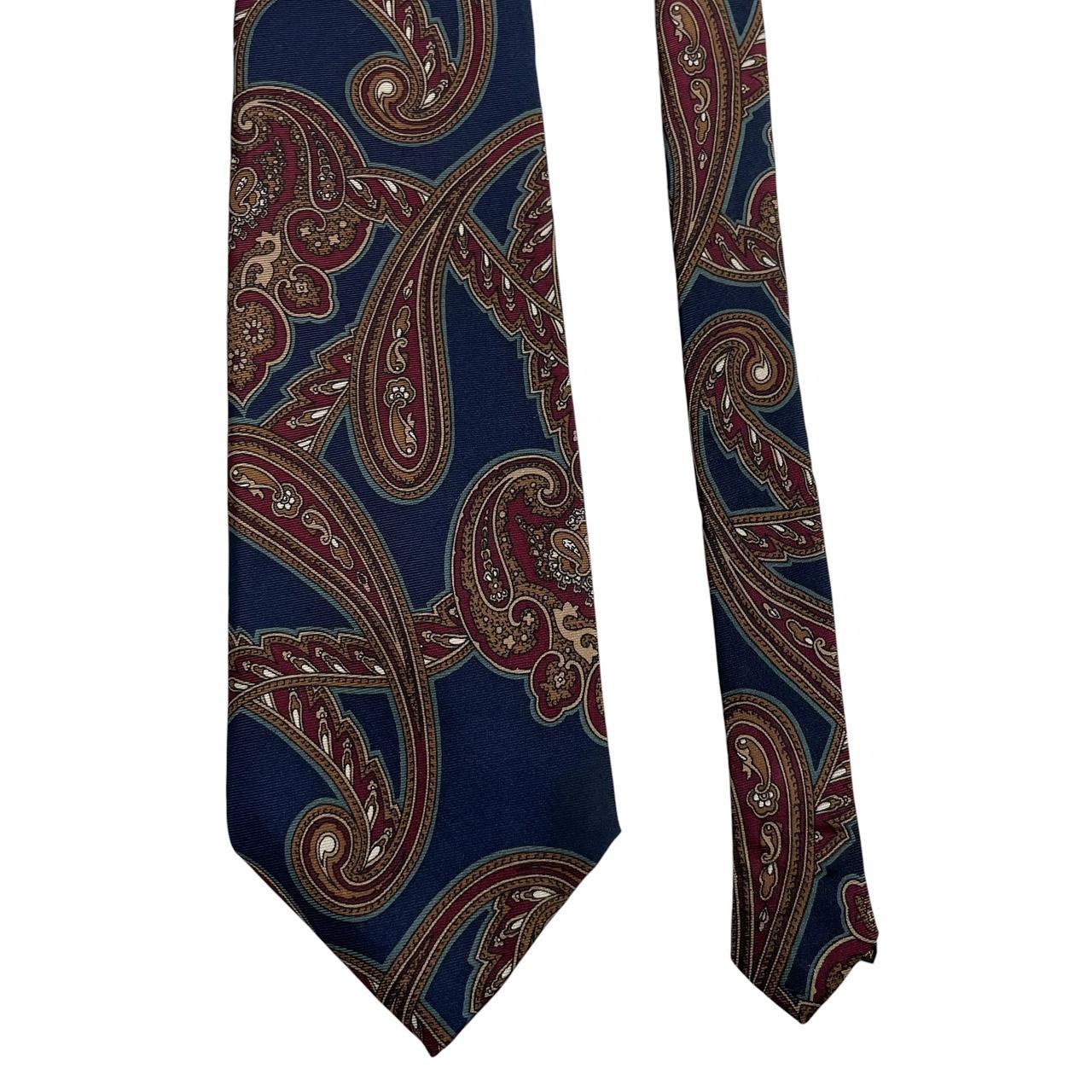 Aquascutum navy blue silk tie with vintage paisley print design.