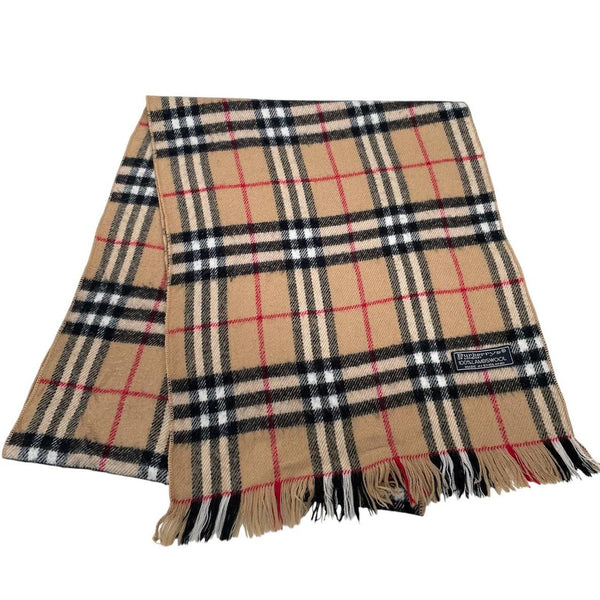 Vintage 90s Burberry Beige Nova Check Lambswool Scarf