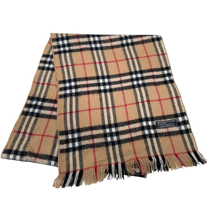 Vintage 90s Burberry Beige Nova Check Lambswool Scarf