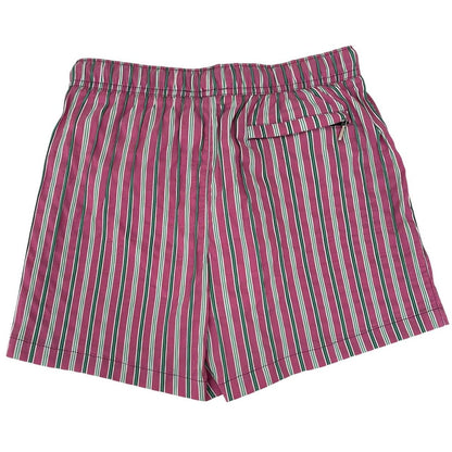 Paul Smith red swim shorts with striped pattern and cotton material.