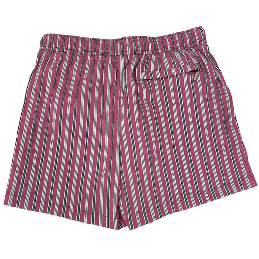 Paul Smith red swim shorts with striped pattern and cotton material.