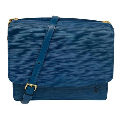 Louis Vuitton blue Epi leather Grenelle shoulder bag with iconic logo and sleek design.