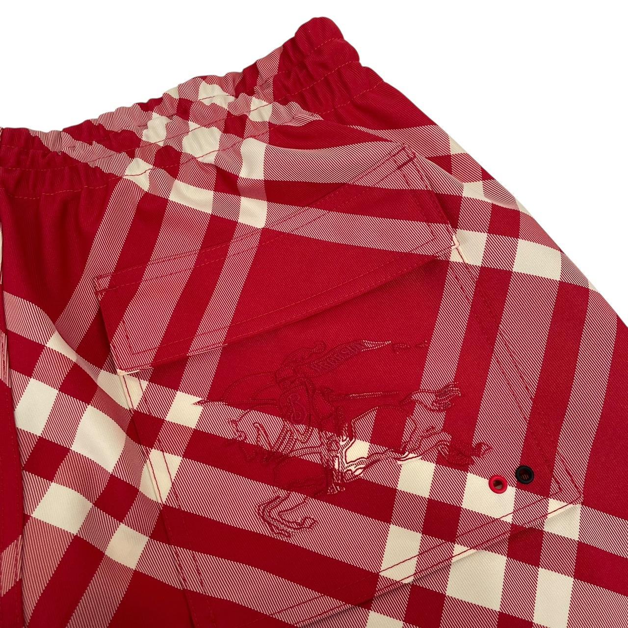 Burberry Red and Cream Nova Check Wide Leg Fit Nylon Cargo Trousers