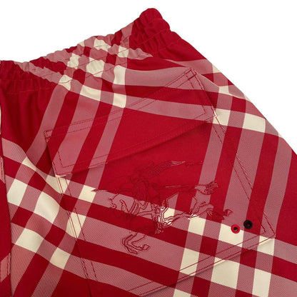 Burberry Red and Cream Nova Check Wide Leg Fit Nylon Cargo Trousers