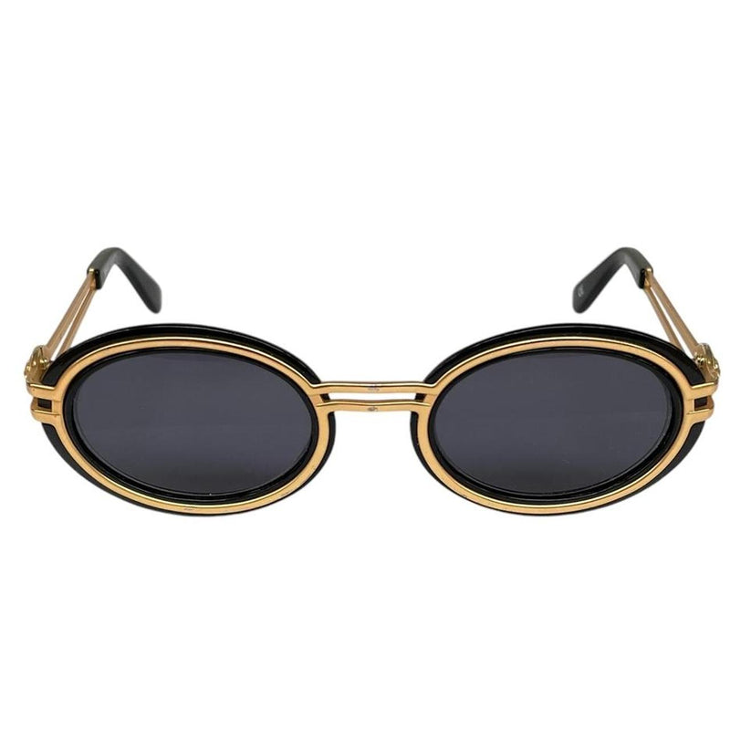 Vintage Versace Black and Gold S28 Round Sunglasses