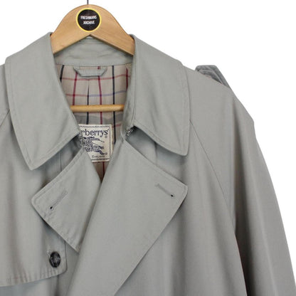 Vintage 80s Burberry Grey Double Breasted Belted Trench Coat