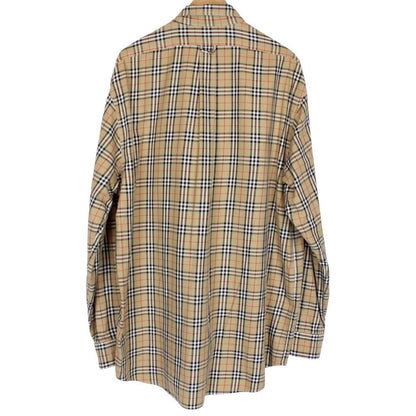 Vintage 90s Burberry Tan Brown Nova Check Long Sleeve Cotton Shirt