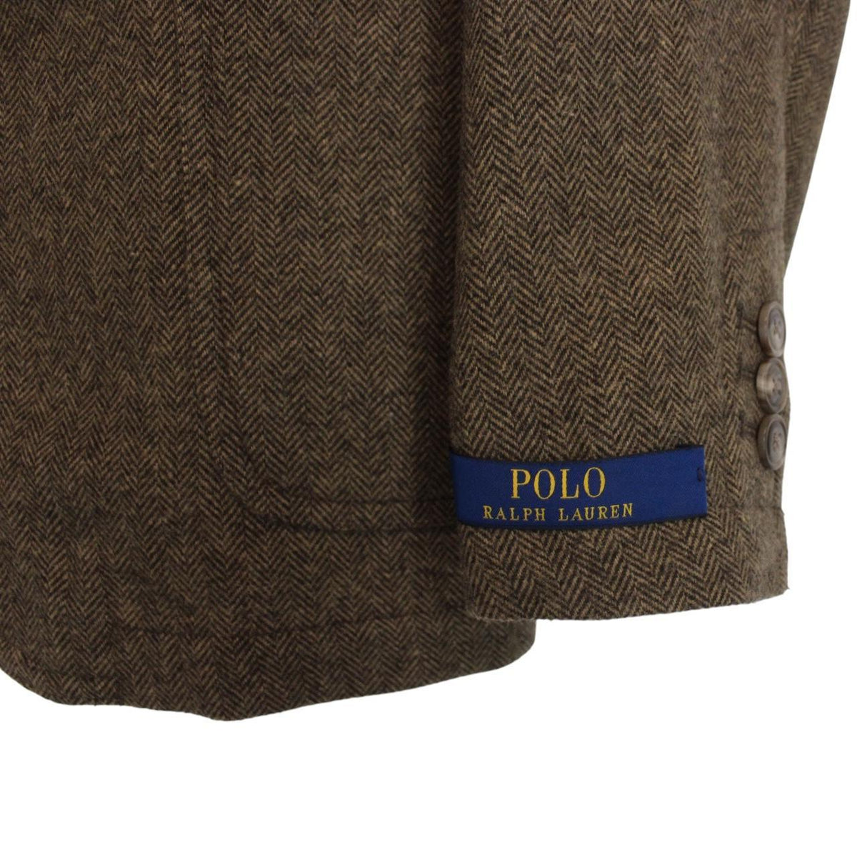 Polo Ralph Lauren brown herringbone wool blend sportcoat blazer with tags and logo.