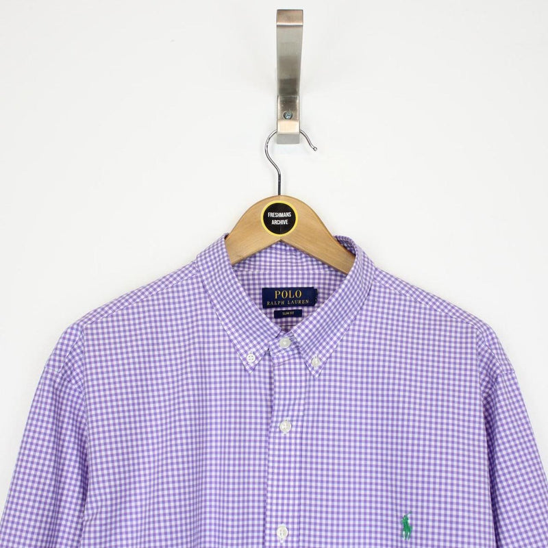 Polo Ralph Lauren Purple and White Gingham Check Long Sleeve Cotton Poplin Shirt
