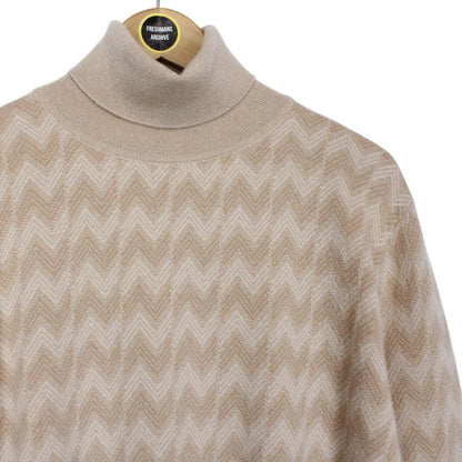 Missoni Beige Cashmere Wool Knit Roll Neck Sweater Jumper