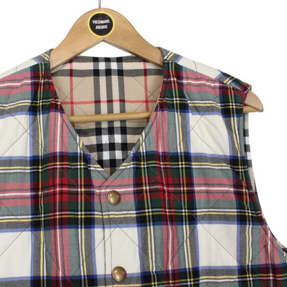 Burberry Tan Brown and Multicoloured Nova Check Reversible Quilted Vest Jacket