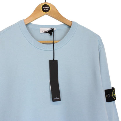 Stone Island AW 2023 Light Blue Crew Neck Cotton Sweatshirt Jumper
