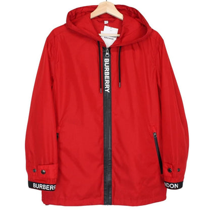 Burberry Red and Black Logo Tape Econyl Full Zip Hooded Jacket