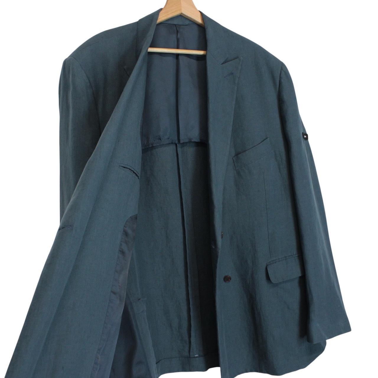 Balenciaga Teal Blue Linen Double Breasted Blazer Jacket